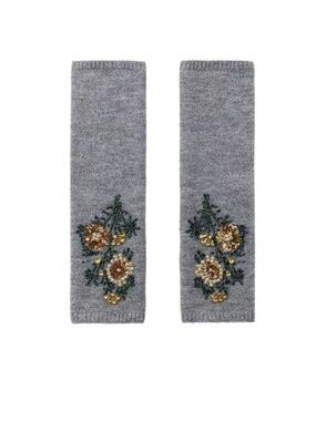 Zara Gray Knit Floral Beaded Arm Warmers